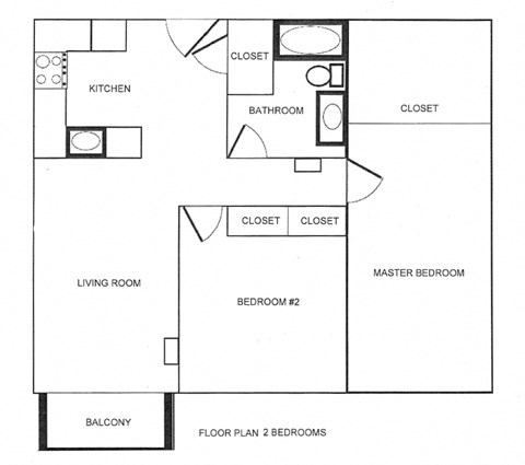 a floor plan of an apartment with two bedrooms and a living room